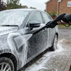 Foam rinsed off a car