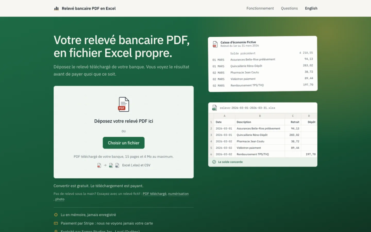 A tool that turns a bank statement PDF into an Excel file