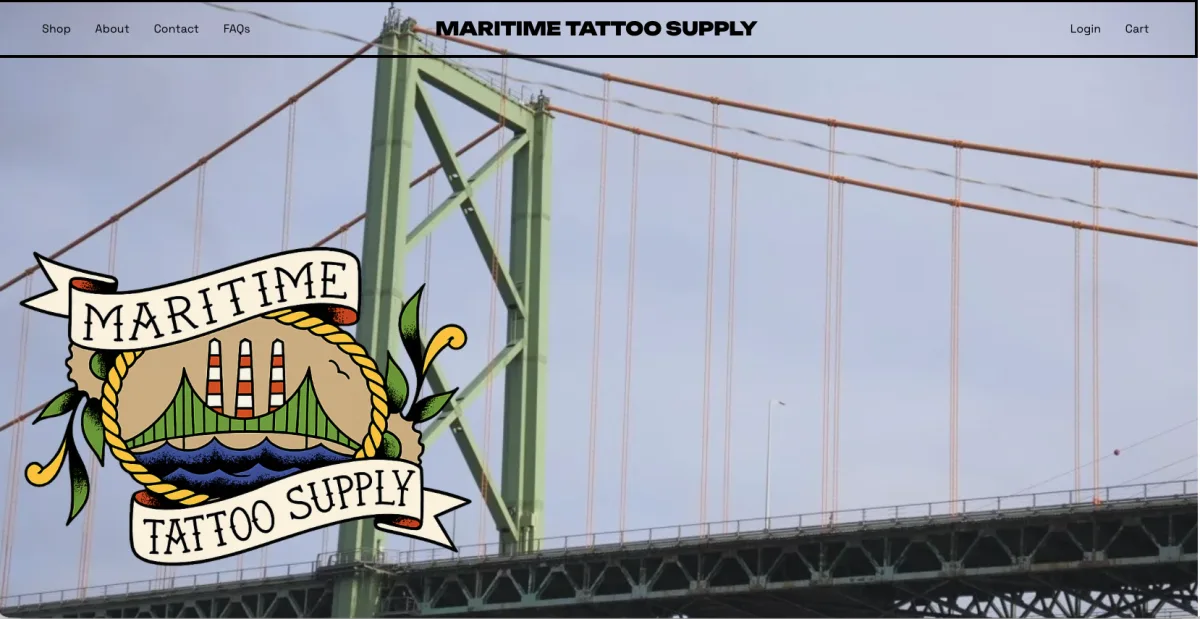 Maritime Tattoo Supply's old homepage: a generic storefront theme with small type and no product hierarchy