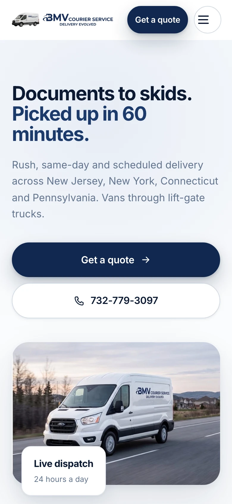 BMV Courier Service website on a phone