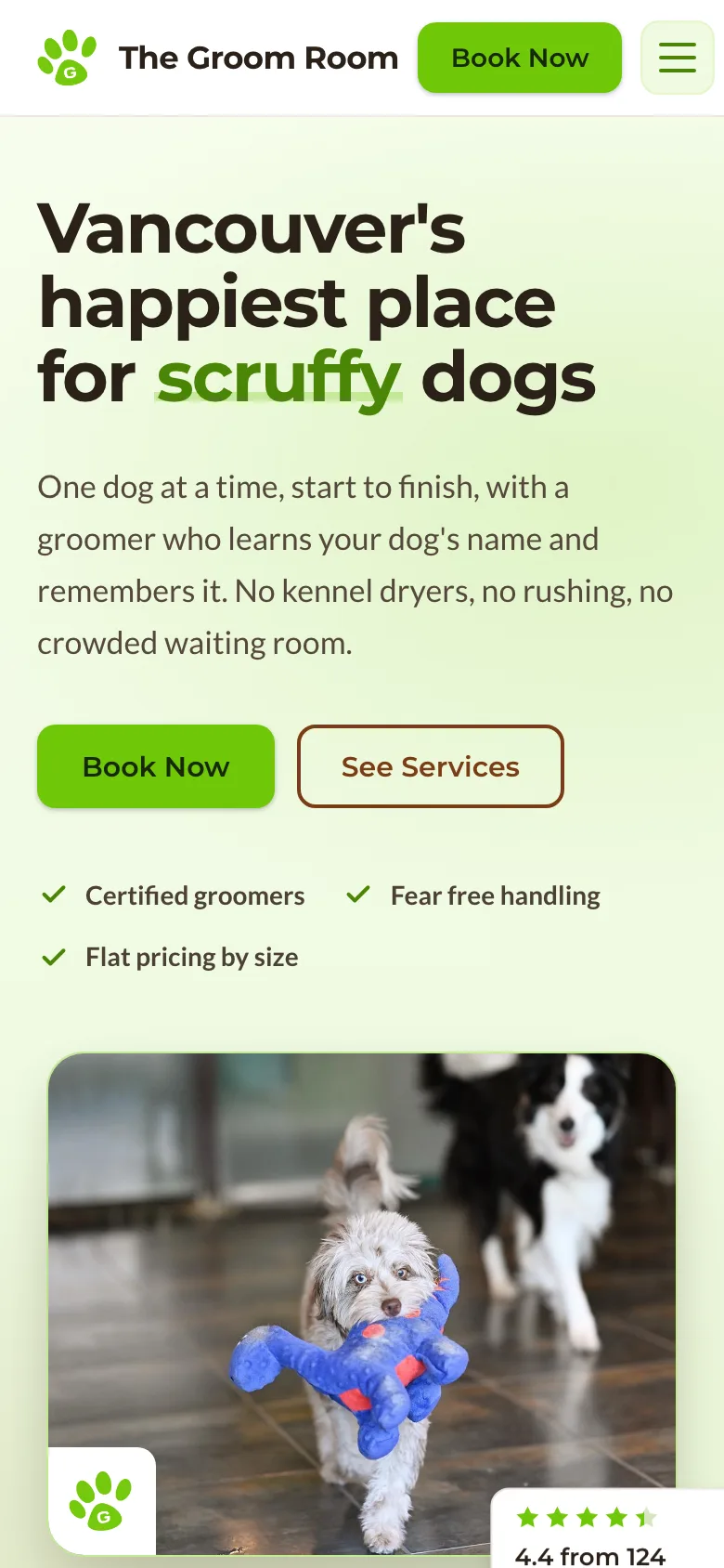 The Groom Room website on a phone