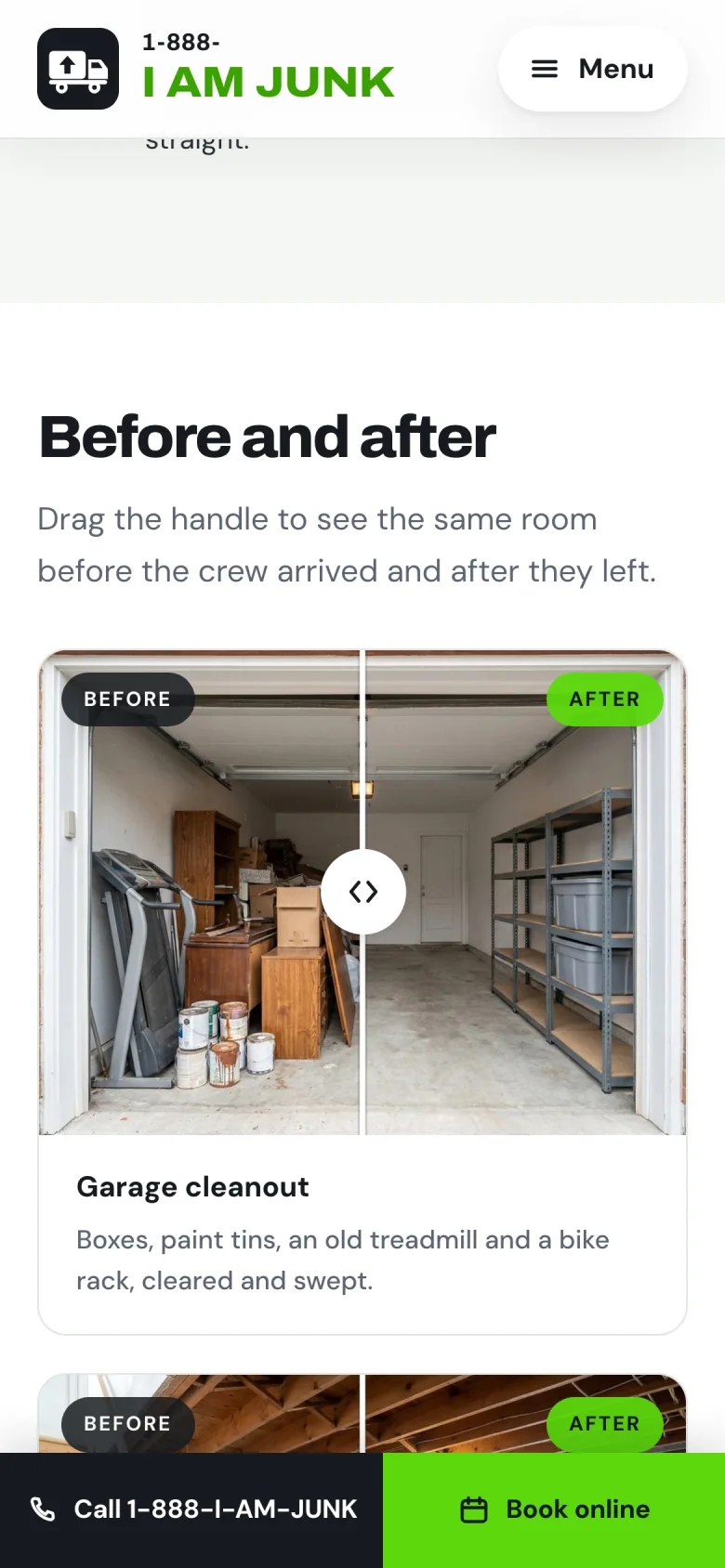 I Am Junk mobile before/after garage cleanout slider.