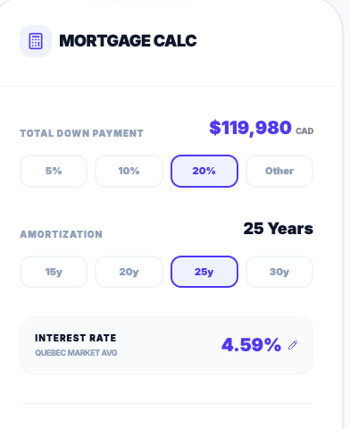 MapleProp mortgage calculator with down payment and amortization controls