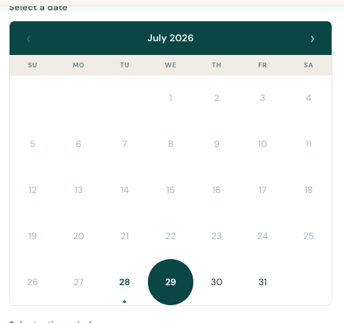 NetWow booking calendar with preferred time slots